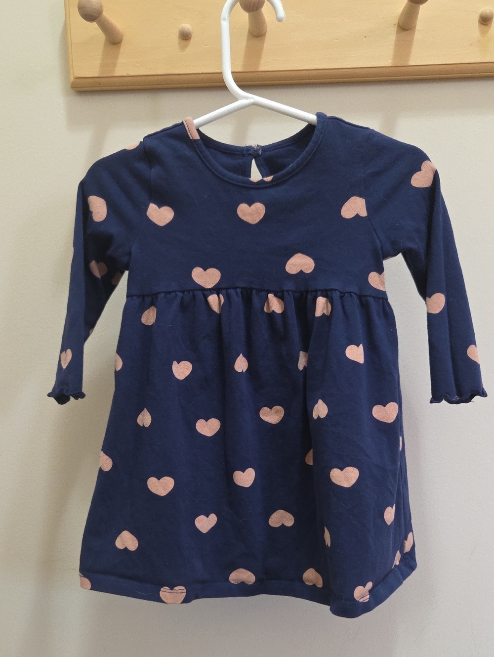 Navy Heart-Print Long Sleeve Dress